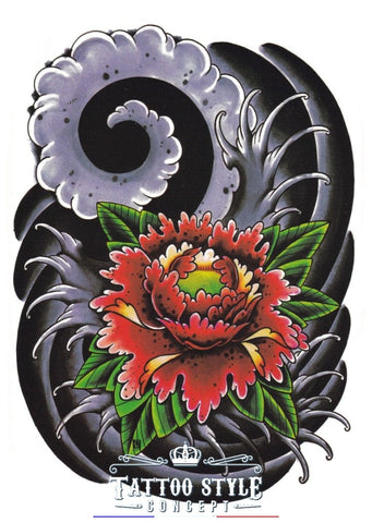 Tatouage Floral - Fleur Et Flots En Spiral Atypique