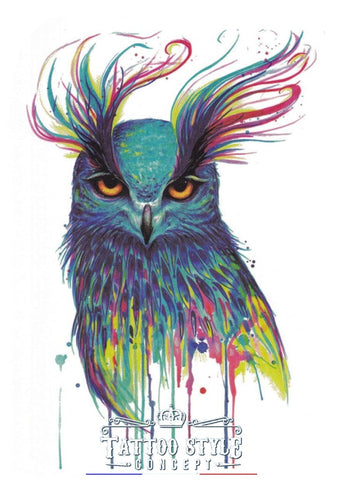 Tatouage Hibou En Peinture Multicolore Oiseau Stylé Animaux