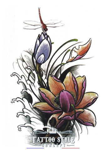 Tatouage Libellule Sur Fleur De Lotus Fleurs