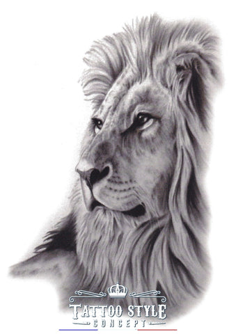 Tatouage éphémère, temporaire d'animaux : Lion posé réaliste noir et blanc
