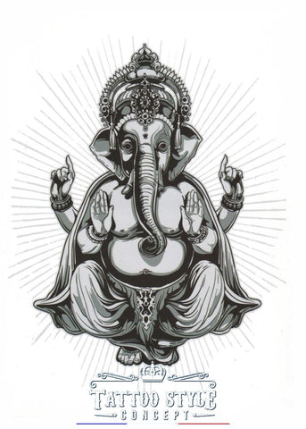 Tatouage Méditation De Ganesh Rayonnant Asian