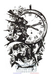 Tatouage Noir Classique - Horloge Du Temps Brisé Et Tête De Mort Abstrait
