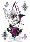 Tatouage Oiseau Colibri Géométrique Et Roses Violettes Lovely