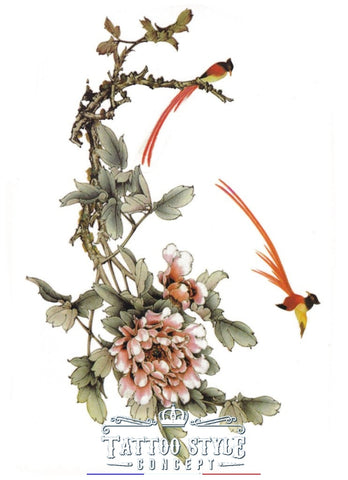 Tatouage Oiseau Oriole De Baltimore Branche Et Fleurs Fleurs
