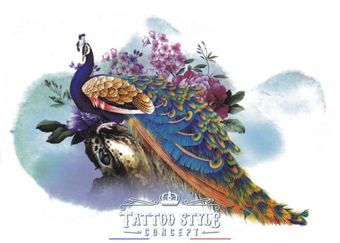 Tatouage Oiseau - Superbe Paon En Peinture Artistique Oiseaux