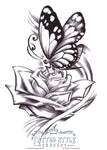 Tatouage temporaire Rose et papillon en noir et blanc