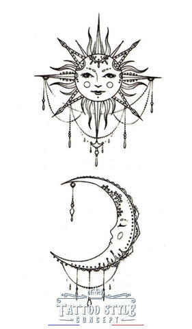 Tatouage Soleil Et Lune Style Dérivé Motifs Stylés