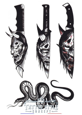 Tatouage Tableau De Chasse - Trophée Oni Et Serpent Atypique