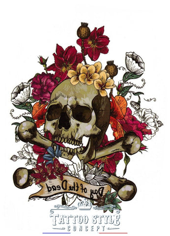 Tatouage Tête De Mort Pirate Fleurie Skull