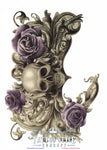 Tatouage Tête De Mort Stylé Et Rose Violette Skull