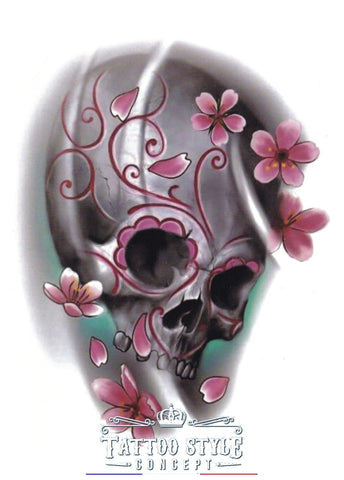 Tatouage temporaire Tête de mort Style Masque Mexicain rose